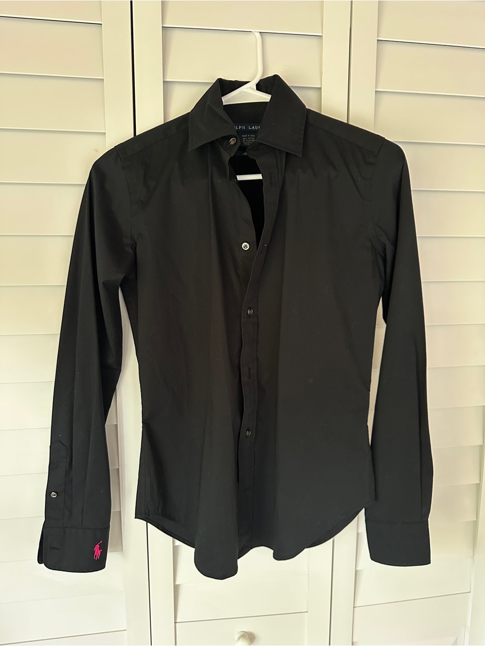 Ralph Lauren Black Women's Button-Down Shirt with Pink Polo Accent